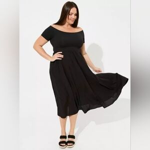 Tea Length Foxy Challis Off Shoulder Dress